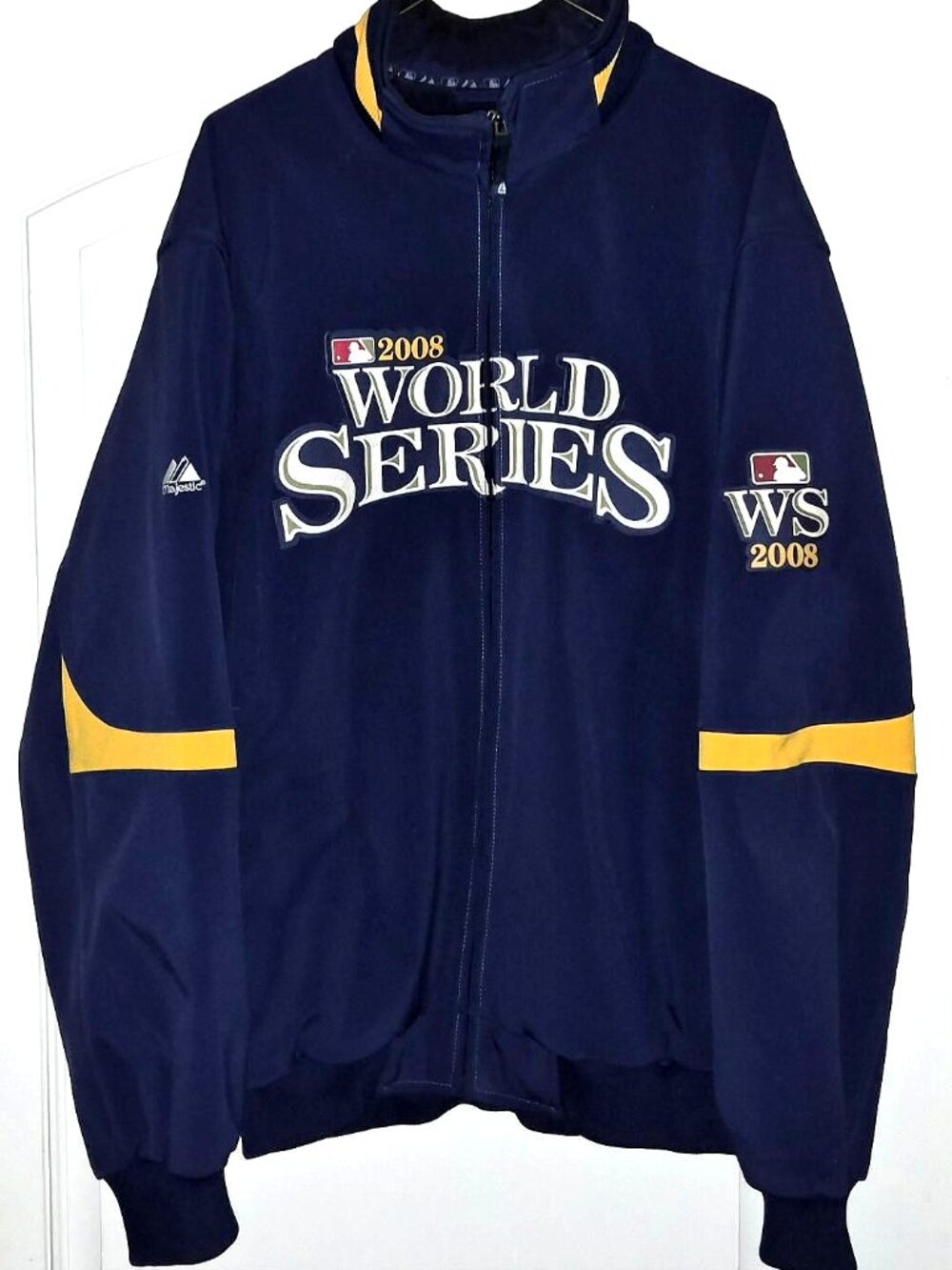 PHILLIES MAJESTIC 2008 WORLD SERIES JACKET SIZE 2XL DK BLUE THERMA BASE PRISTINE